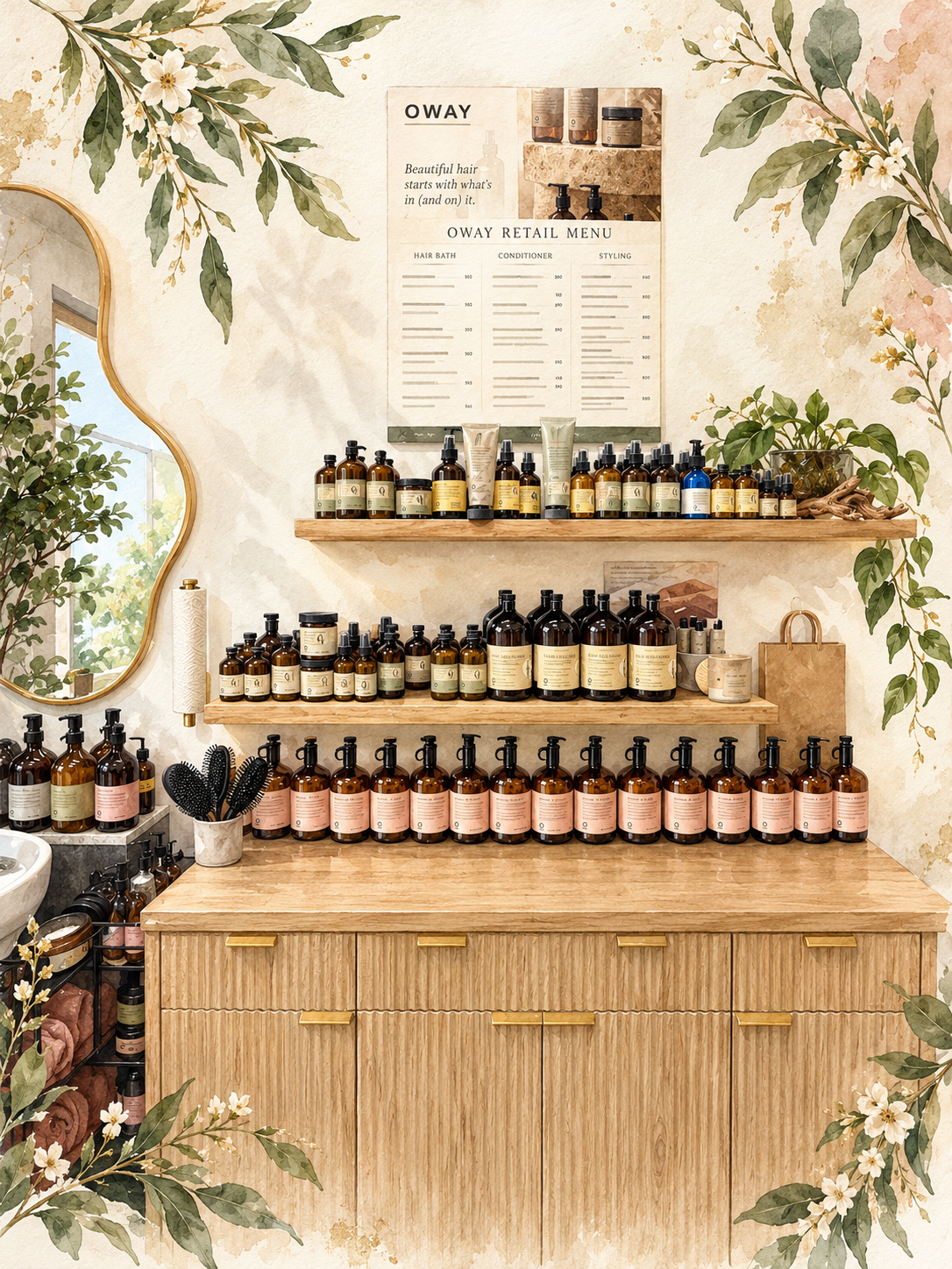 Botanical artwork of Paula’s OWAY product display