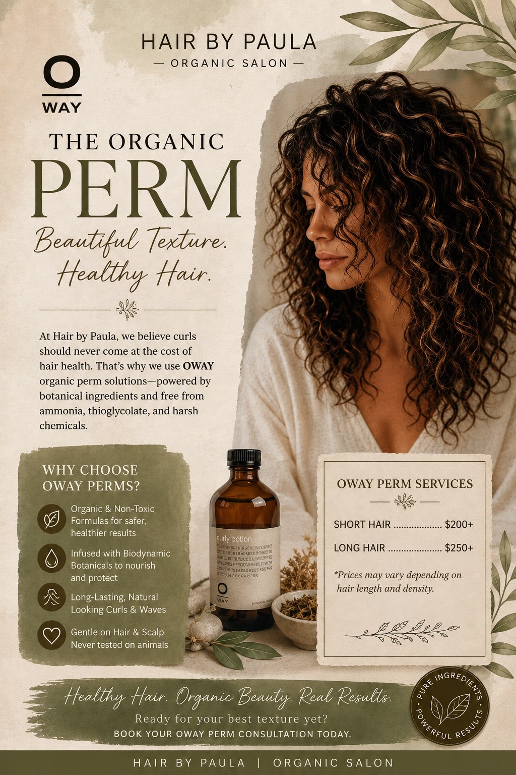 OWAY organic perm services and starting prices