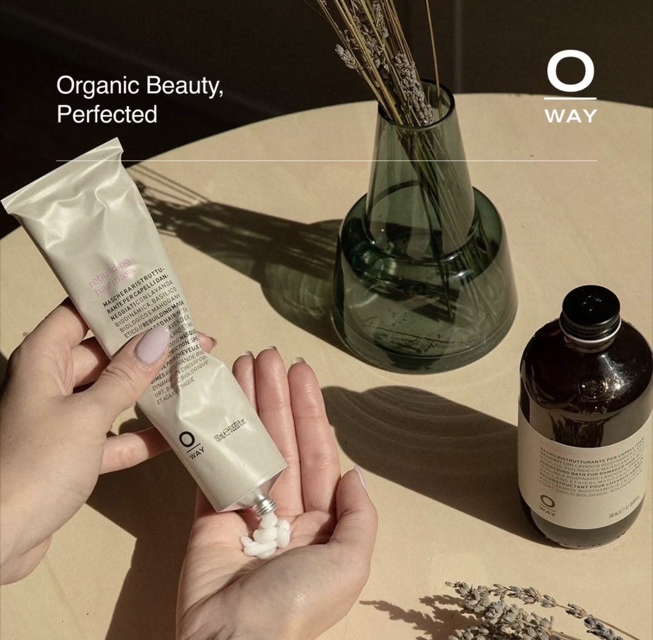 OWAY Rebuilding Hair Mask and product in use